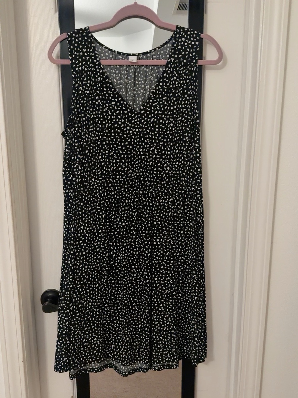 Old Navy Black Sleeveless Midi Dress with White Dot Print